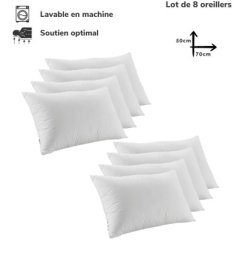 Lot de 8 Oreillers Orthopédiques Top Qualité Lavable 70x50cm