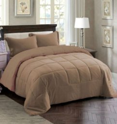 Couette 2 Places Couleur Beige Unie + 2 Taies D’oreillers Gratuits 220 X 240 cm