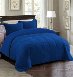 Couette 2 Places Couleur Bleu Unie + 2 Taies D’oreillers Gratuits 220 X 240 cm