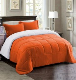 Couette 2 Places Double Faces Orange et Blanc + 2 Taies D’oreillers Gratuits 220 X 240 cm