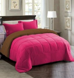 Couette 2 Places Double Faces Rose et Marron + 2 Taies D’oreillers Gratuits 220 X 240 cm