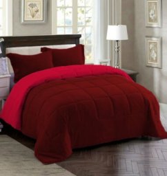 Couette 2 Places Double Faces Rouge Bordeau et Rouge + 2 Taies D’oreillers Gratuits 220 X 240 cm
