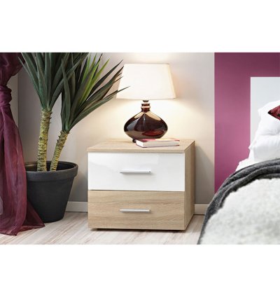 Chambre à Coucher Prestige Chêne et Blanc + Matelas et 2 Oreillers Gratuits