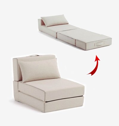 Fauteuil Lit Pliable Avec Coussin Couleur Beige (F109)