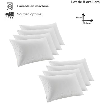 Lot de 8 Oreillers Orthopédiques Top Qualité Lavable 70x50cm