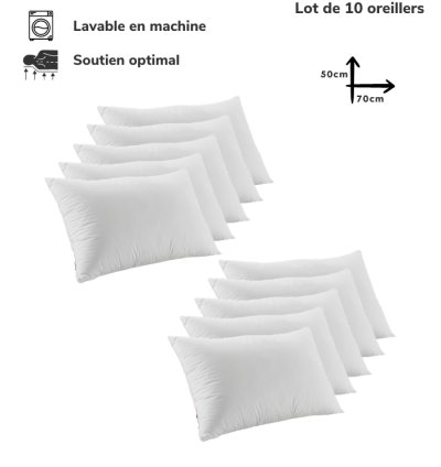 Lot de 10 Oreillers Orthopédiques Top Qualité Lavable 70x50cm