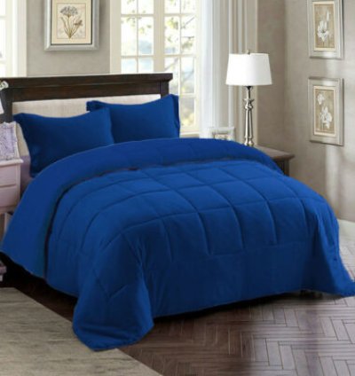 Couette 2 Places Couleur Bleu Unie + 2 Taies D’oreillers Gratuits 220 X 240 cm