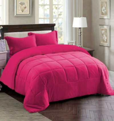 Couette 2 Places Couleur Rose Unie + 2 Taies D’oreillers Gratuits 220 X 240 cm