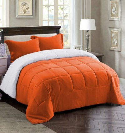Couette 2 Places Double Faces Orange et Blanc + 2 Taies D’oreillers Gratuits 220 X 240 cm