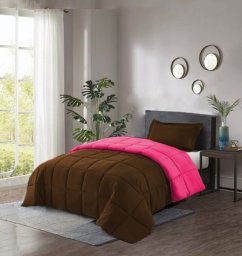 Couette 1 Place Double Faces Marron Rose + 1 Taie D’oreiller Gratuit 160 X 220 cm